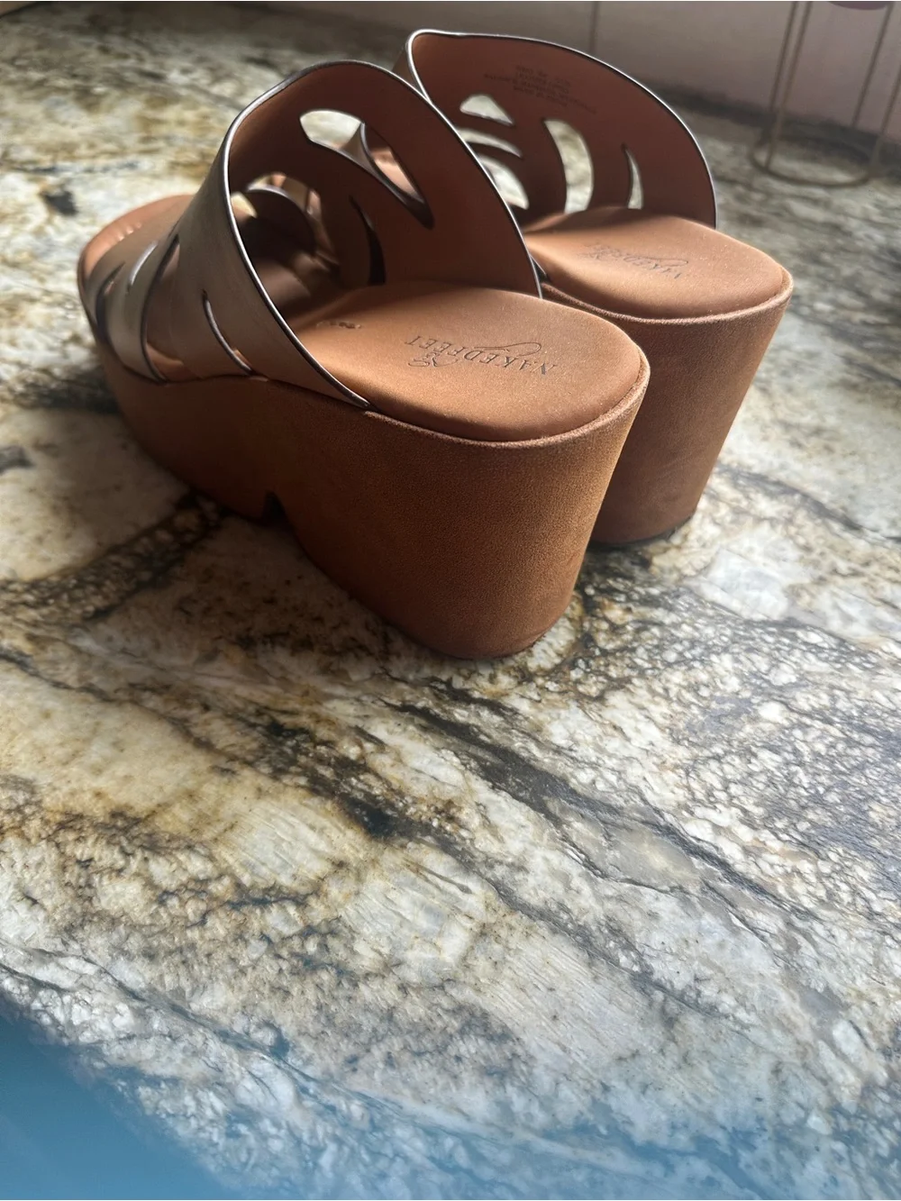 Naked Feet Cognac Cutout Platform Slide